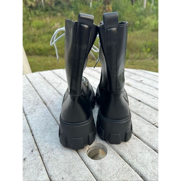 Diamond Black Chunky Lace-Up Side Zipper Calf Boot - Black Size 9.5 - Picture 2 of 10